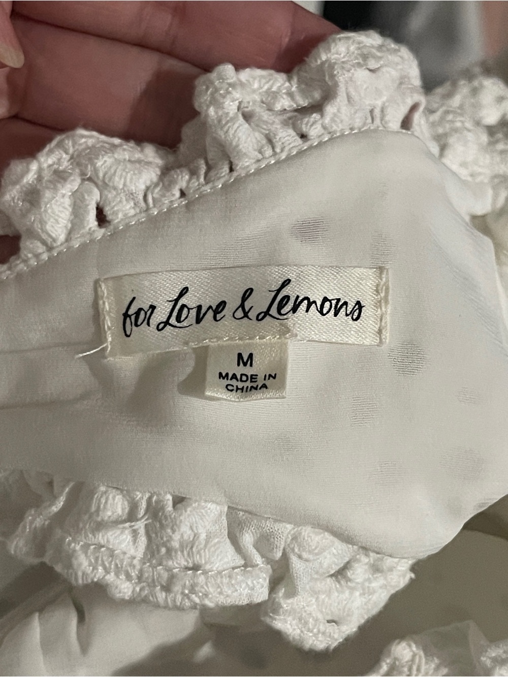 FOR LOVE & LEMONS White Eyelet Puff Sleeve Crop Top Lace Pouf Shoulder Medium - Picture 3 of 8